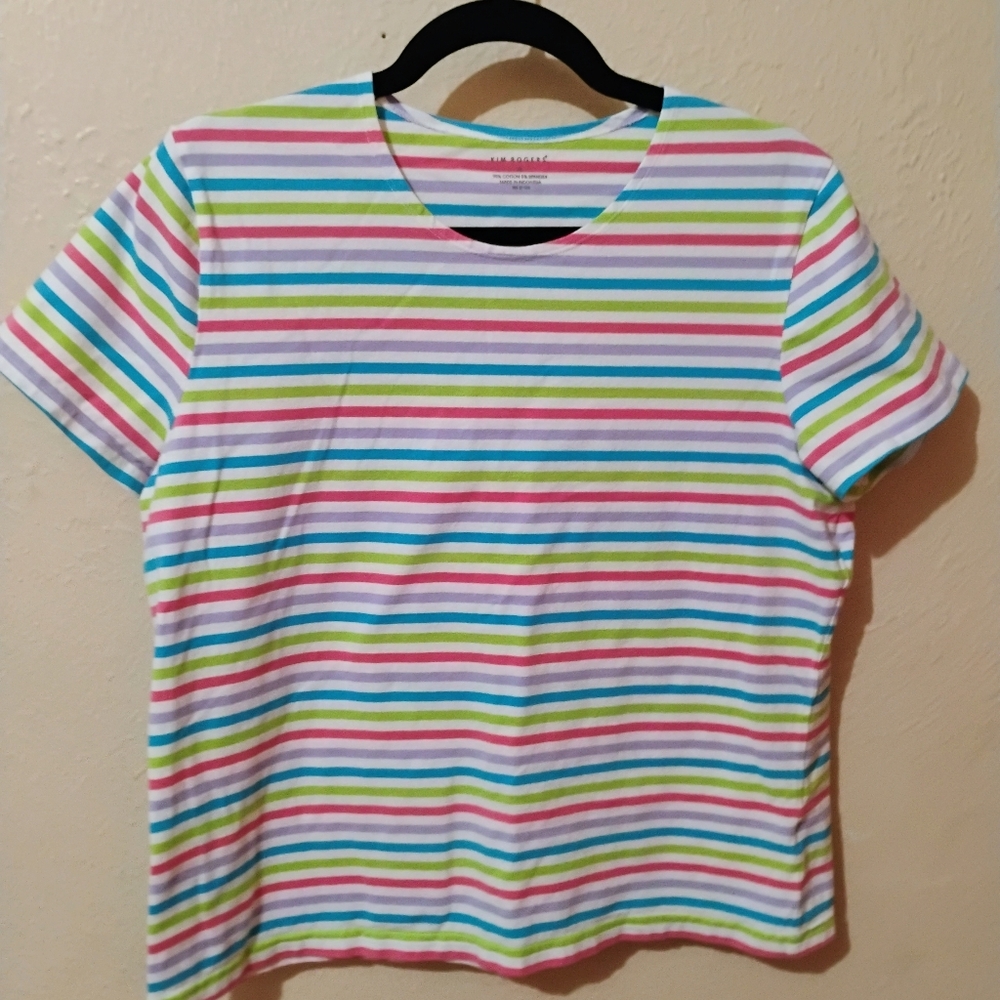 Kim Rogers Size XL Striped Multicolor Short Sleeve Tee
